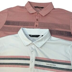 Travis Matthew Mens Size L Large Beach Way Striped Polo Shirt Lot of 2 Pink